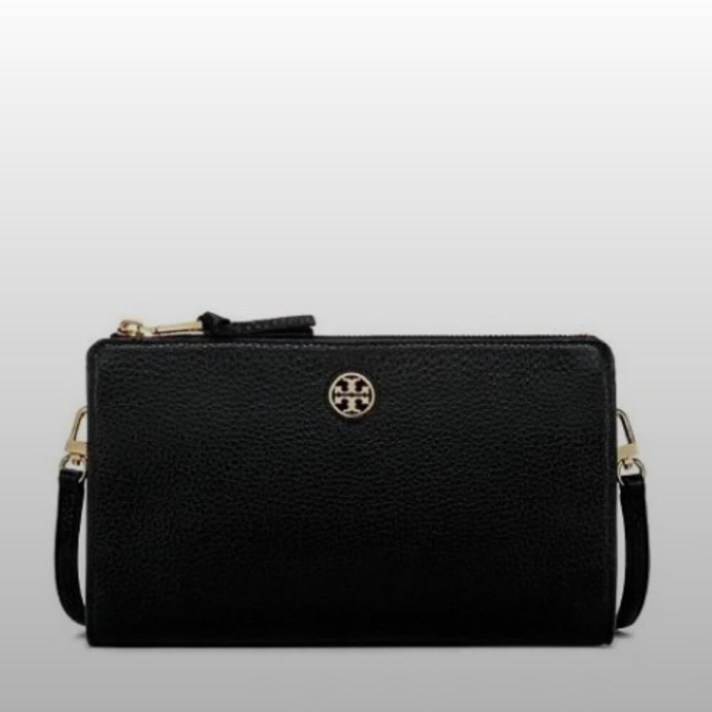 Tory Burch Pebbled Leather Crossbody Wallet Bag Black